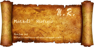 Matkó Rufusz névjegykártya